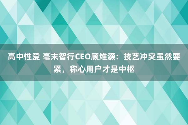 高中性爱 毫末智行CEO顾维灏：技艺冲突虽然要紧，称心用户才是中枢