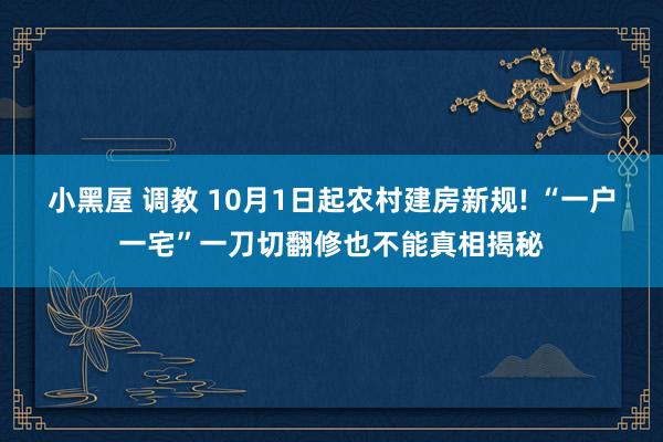 小黑屋 调教 10月1日起农村建房新规! “一户一宅”一刀切翻修也不能真相揭秘