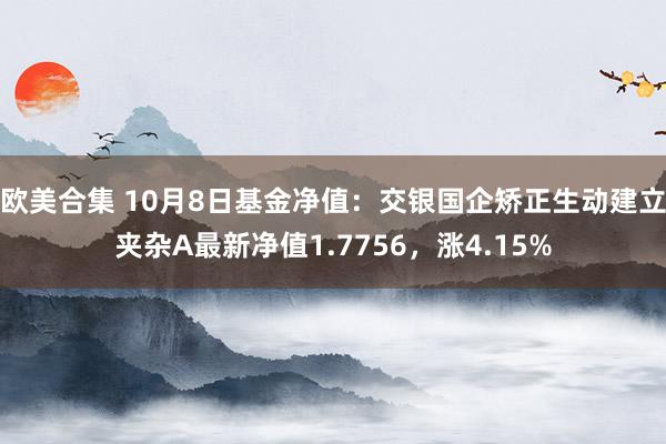 欧美合集 10月8日基金净值：交银国企矫正生动建立夹杂A最新净值1.7756，涨4.15%