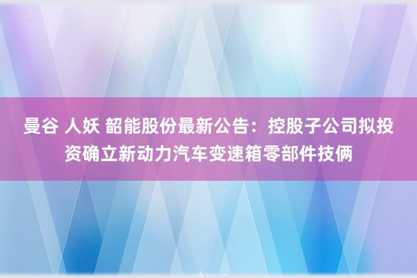 曼谷 人妖 韶能股份最新公告：控股子公司拟投资确立新动力汽车变速箱零部件技俩