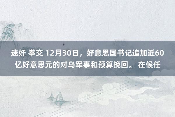 迷奸 拳交 12月30日，好意思国书记追加近60亿好意思元的对乌军事和预算挽回。 在候任