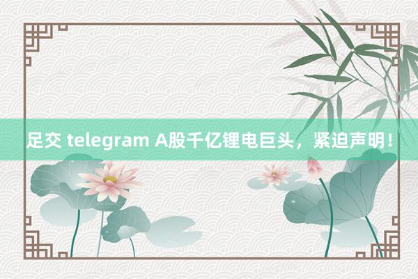 足交 telegram A股千亿锂电巨头，紧迫声明！